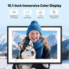 Linkdaze 10.1 Inch Digital Picture Frame with 1280*800 HD IPS Touch Screen, Smart Digital Photo Frame Built-in 32GB Memory, Auto-Rotate Easy Setup to Share Photos or Videos via AiMOR APP
