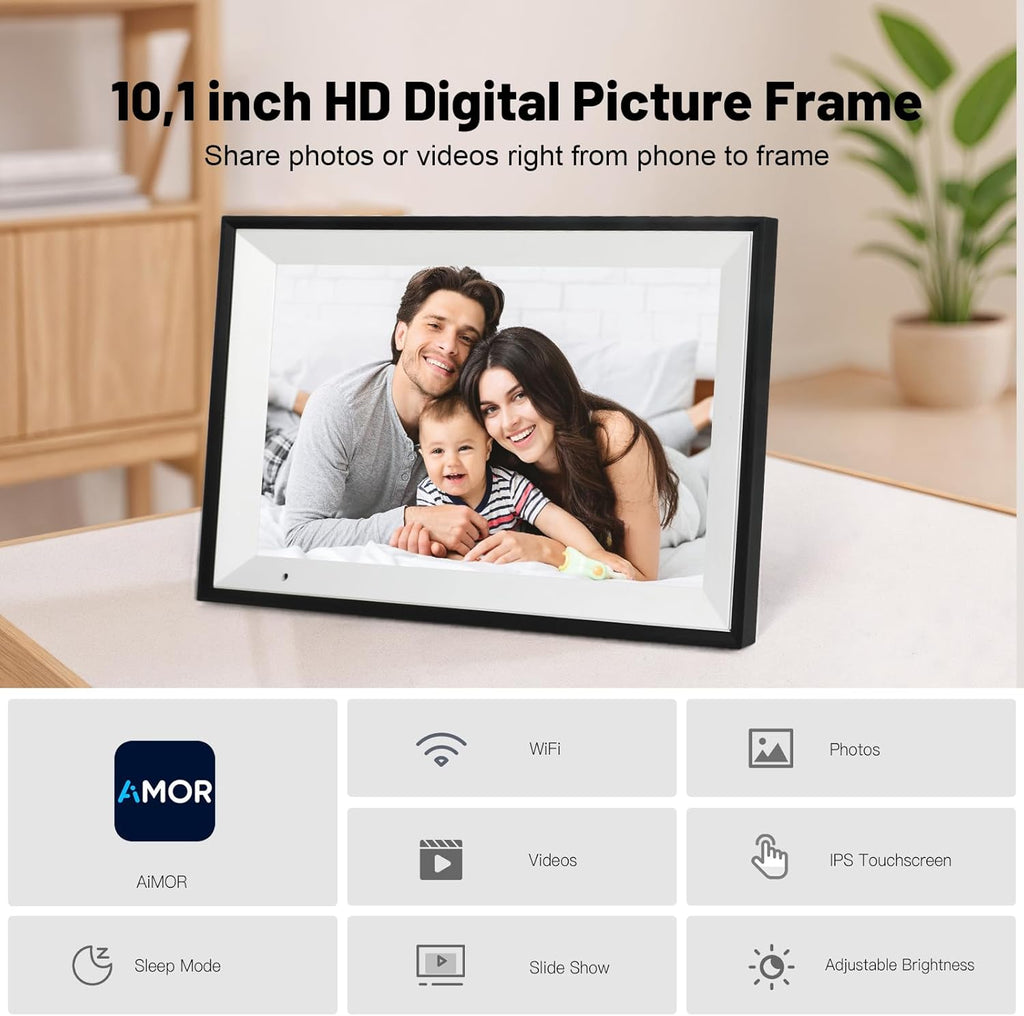 Linkdaze 10.1 Inch Digital Picture Frame with 1280*800 HD IPS Touch Screen, Smart Digital Photo Frame Built-in 32GB Memory, Auto-Rotate Easy Setup to Share Photos or Videos via AiMOR APP