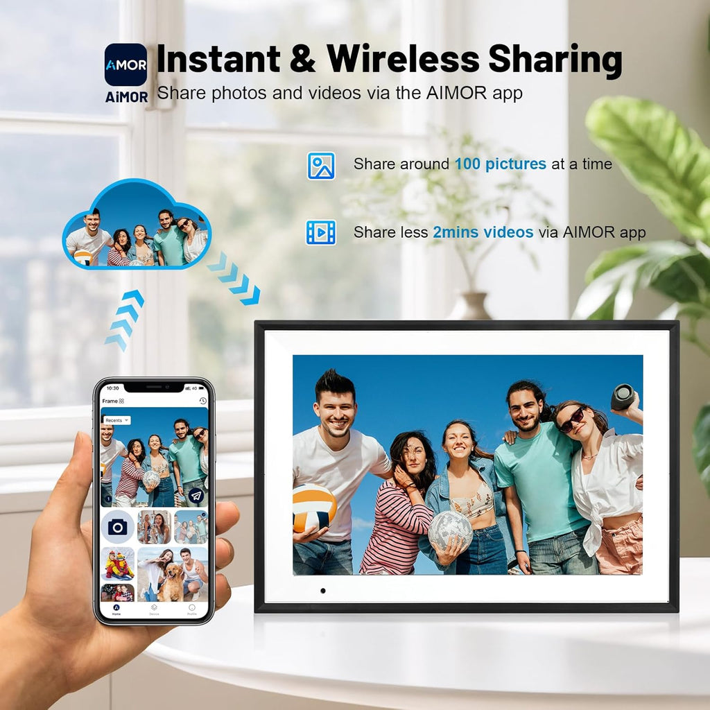Linkdaze 10.1 Inch Digital Picture Frame with 1280*800 HD IPS Touch Screen, Smart Digital Photo Frame Built-in 32GB Memory, Auto-Rotate Easy Setup to Share Photos or Videos via AiMOR APP