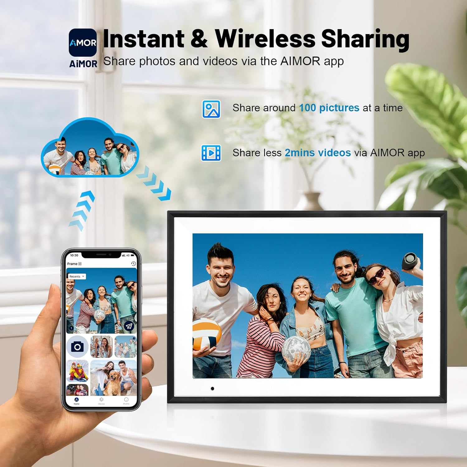 Linkdaze 10.1 Inch Digital Picture Frame with 1280*800 HD IPS Touch Screen, Smart Digital Photo Frame Built-in 32GB Memory, Auto-Rotate Easy Setup to Share Photos or Videos via AiMOR APP